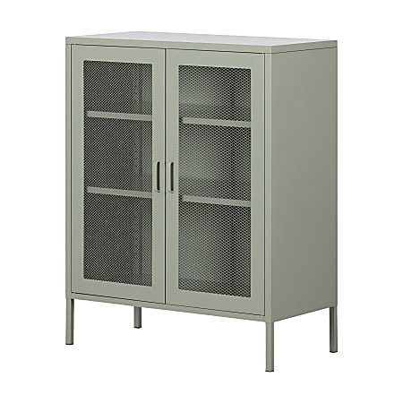 South Shore Crea 32"W Metal Mesh 2-Door Accent Cabinet, Sage Green