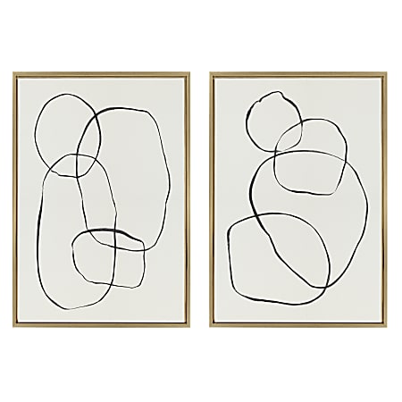 Uniek Kate and Laurel Sylvie Framed Canvas Wall Art Print, 23" x 33", Modern Circles And Going In Circles, Gold, Set Of 2