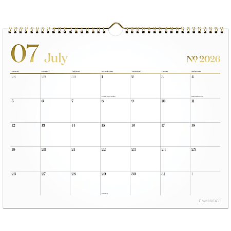 Mead Cambridge® WorkStyle® Academic 2026-2027 Monthly Wall Calendar, White, Medium, 12" x 15"