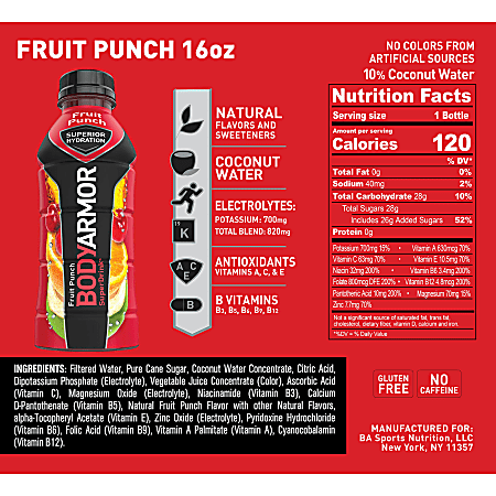 BodyArmor Sports Drink Variety Pack, 16 Oz, Pack Of 20 Bottles