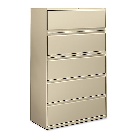 HON® 42"W Lateral 5-Drawer Standard File Cabinet With Lock, Metal, Putty
