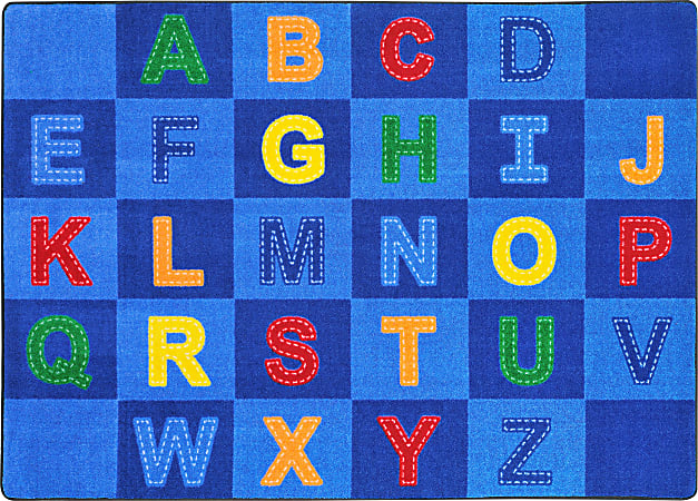Joy Carpets® Kids' Essentials Rectangle Area Rug, Patchwork Letters™, 5-1/3' x 7-33/50', Multicolor