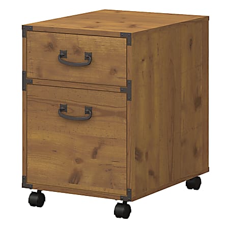 kathy ireland® Home by Bush Business Furniture Ironworks 15-1/2"W x 20"D Lateral 2-Drawer Mobile Pedestal File Cabinet, Vintage Golden Pine, Standard Delivery