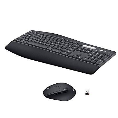 Logitech® Wireless Keyboard & Mouse, Contoured/Curved Full Size Keyboard, Black, Right-Handed Laser Mouse, MK850