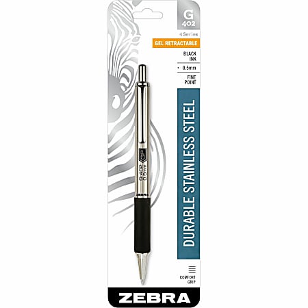 Zebra STEEL 4 Series G-402 Retractable Gel Pen - Fine Pen Point - 0.5 mm Pen Point Size - Retractable - Black Gel-based Ink - Stainless Steel Barrel - 1 Each Zebra STEEL 4 Series G-402 Retractable Gel Pen - Fine Pen Point - 0.5 mm Pen Point Size - Retractable - Black Gel-based Ink - Stainless Steel Barrel - 1 Each