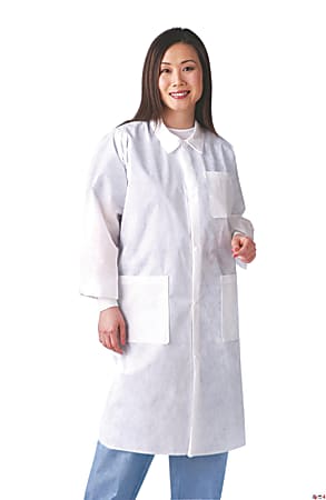 Medline Multilayer Lab Coats With Knit Cuffs, Large, 10 Lab Coats Per Box, Case Of 3 Boxes