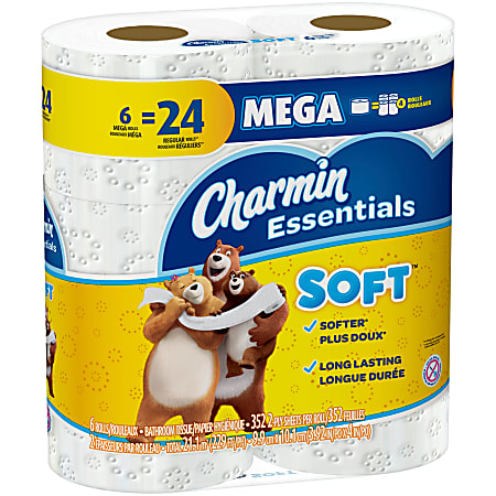 Charmin® Essentials® Soft 2-Ply Mega Toilet Paper, 352 Sheets Per Roll, Pack Of 6 Rolls