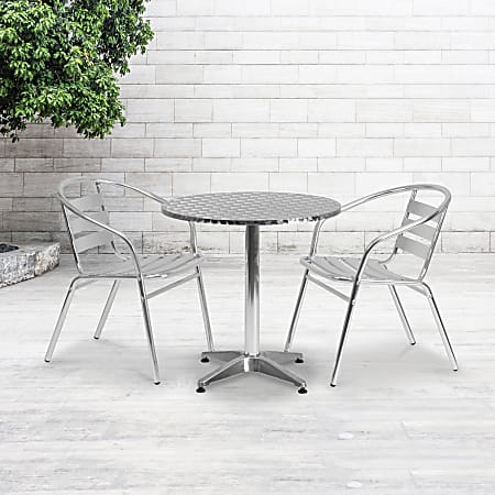 Flash Furniture Lila 3-Piece 27-1/2" Round Aluminum Indoor/Outdoor Table Set With Slat-Back Chairs