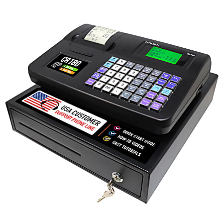 Nadex Coins CR180 Steel Cash Register With Coin Drawer, Black, NXTE-1666