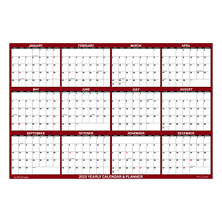 2025 SwiftGlimpse Daily/Yearly Wall Calendar, 48" x 72”, Maroon, January 2025 To December 2025, SG 2025 MAR