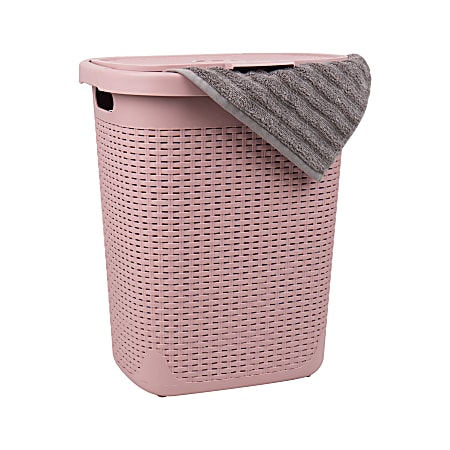 Mind Reader 50L Slim Laundry Hamper Clothes Basket With Lid, 21"H x 13-3/4"W, Pink