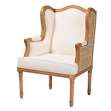 bali & pari Rachana Traditional French Fabric and Wood Accent Chair, Beige/Honey Oak