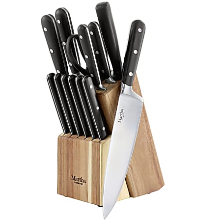 Martha Stewart 14-Piece Stainless Steel Cutlery Set With Acacia Wood Storage Block, Black