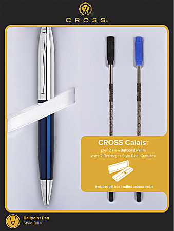 Cross™ Calais Chrome Ballpoint Pen, Medium Point, 1.0mm, Blue Ink