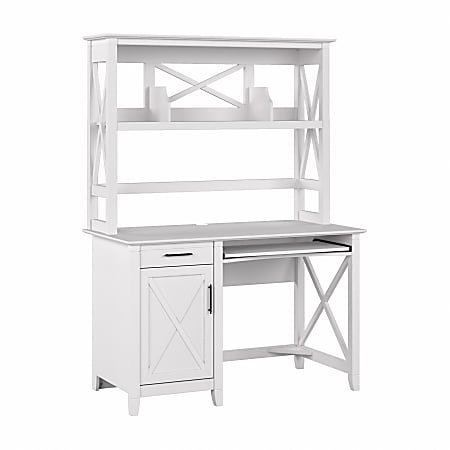 Bush® Furniture Key West 48"W Small Computer Desk With Hutch, Pure White Oak, Standard Delivery