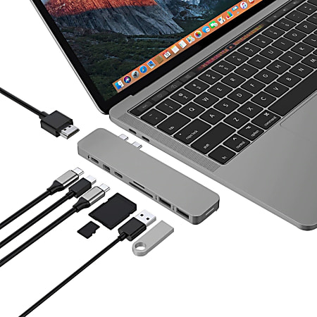 Targus® Sanho HyperDrive PRO 8-in-2 USB-C Hub, 7/16"H x 1-1/4"W x 5-3/16"D, Space Gray, 00GF54