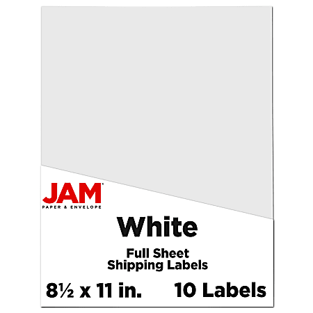 JAM Paper® Full-Page Mailing And Shipping Labels, Rectangle, 8-1/2" x 11", White, Pack Of 10