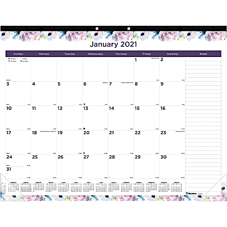 Rediform Passion Floral Design Desk Pad - Julian Dates - Monthly - 1 Year - January 2021 till December 2021 - 1 Month Single Page Layout - Desk Pad - Floral - Fiber