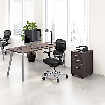WorkPro® Motiva 72"W Modern Office Desk With 3-Drawer Rolling File Cabinet, Storm Gray, Standard Delivery