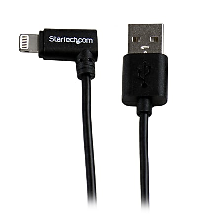 StarTech.com 2m (6ft) Angled Black Apple 8-pin Lightning Connector to USB Cable for iPhone / iPod / iPad - 6.56 ft Lightning/USB Data Transfer Cable for iPad, iPhone, iPod, Cellular Phone - First End: 1 x Lightning Male Proprietary Connector