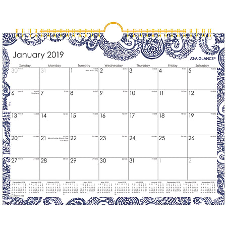 AT-A-GLANCE® Monthly Wall Calendar, 11" x 8 1/2", Paige, January 2019 to December 2019