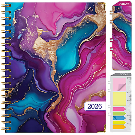 2026 Excello Brands Hardcover Fashion Daily/Weekly/Monthly Planner, 8.5" x 11", Pink Purple Marble November 2025 - December 2026, (FSHN-CY26-8511-22)