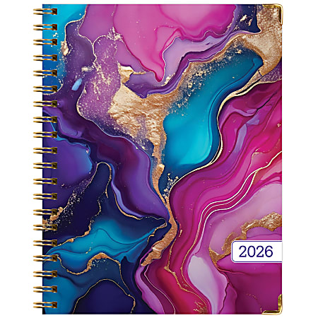 2025-2026 Global Excello Brands Hardcover Fashion Weekly/Monthly Planner, 8-1/2” x 11", Pink Purple Marble, November 2025 To December 2026