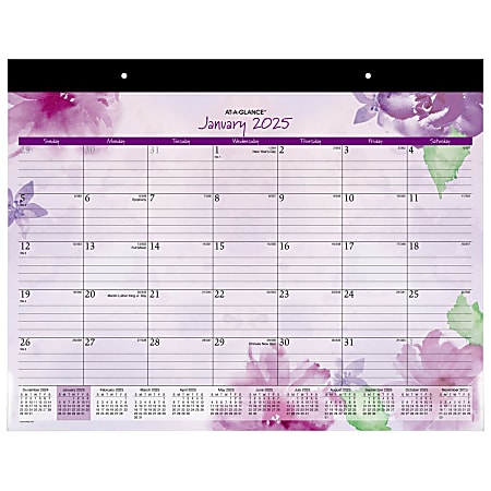 2025 AT-A-GLANCE® Beautiful Day Monthly Desk Pad Calendar, 21-3/4" x 17", Floral, January 2025 To December 2025, SK38-704-25