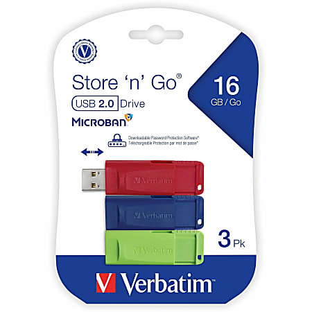 Verbatim Store &#x27;n&#x27; Go 16GB USB 3pk, Red/Blue/Green