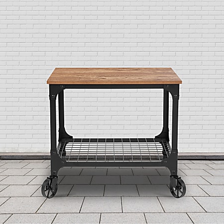 Flash Furniture Grant Park 2-Shelf Wood Grain And Industrial Iron Kitchen Serving And Bar Cart, 23-3/4"H x 26-1/4"W x 22"D, Rustic