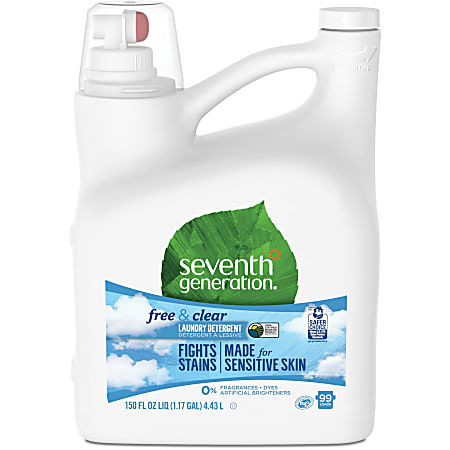 Seventh Generation Laundry Detergent - Concentrate Liquid - 150 fl oz (4.7 quart) - Free & Clear Scent - 4 / Carton - Clear