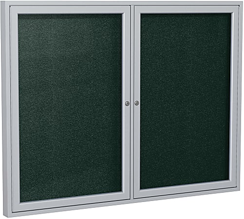 Ghent 2 Door Enclosed Vinyl Bulletin Board, Satin Aluminum Frame, 36"H x 48"W, Ebony