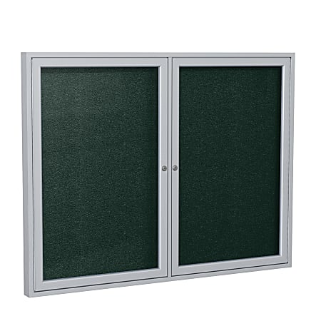 Ghent 2-Door Satin Aluminum Frame Enclosed Vinyl Bulletin Board, 36" x 48", Ebony