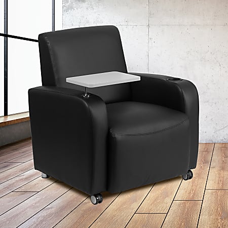 Flash Furniture LeatherSoft Contemporary Tablet-Arm Wheeled Guest Chair, Black/Gray