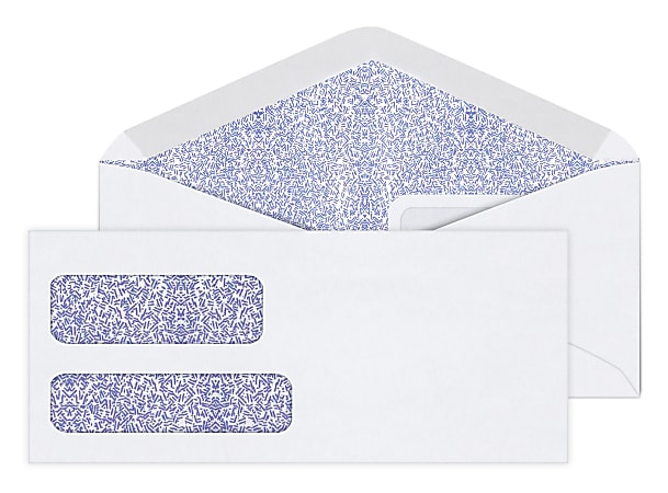 Office Depot® Brand #9 Security Envelopes, Double Window, 3-7/8" x 8-7/8", Gummed Seal, White, Box Of 500