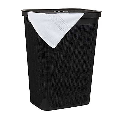 Mind Reader Linen Design Laundry Hamper with Lid, 60L, 23-1/2”H x 14-1/4”W x 18-1/4"L, Black
