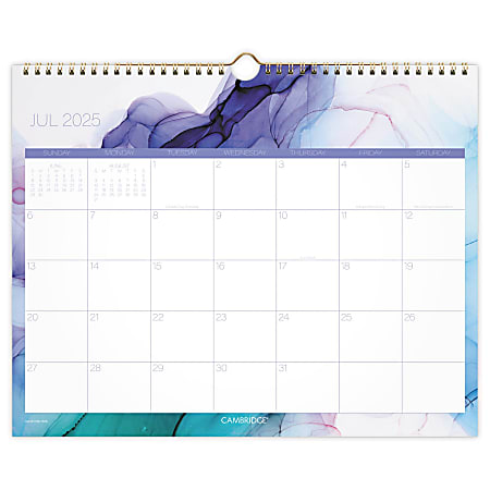 Cambridge® Aqueous Academic 2025-2026 Monthly Wall Calendar, Medium, 15" x 12"