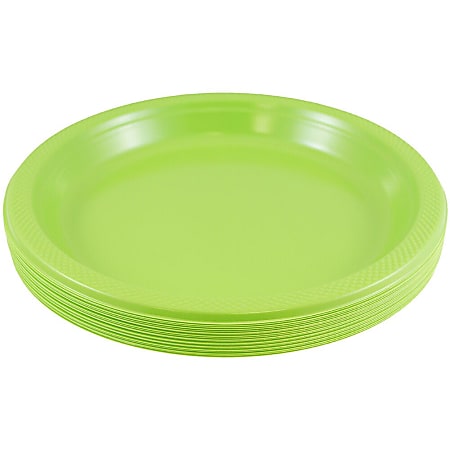 JAM PAPER Round Plastic Party Plates, Small, 7 inch, Lime Green, 20/Pack 