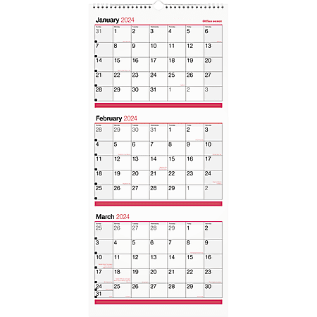 2024 Wall Calendar - 3-Month Display Vertical Calendar 2024, Dec 2023 - Jan  2