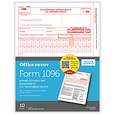 Office Depot® Brand 1096 Laser Tax Forms, 1-Part, 8-1/2" x 11", Pack Of 10 Forms