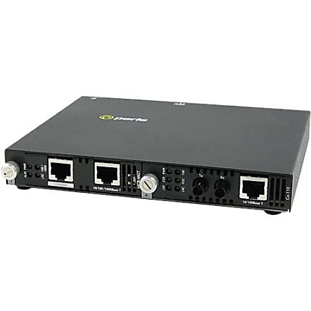 Perle SMI-110-S2ST20 Media Converter - 2 x Network (RJ-45) - 1 x ST Ports - Management Port - 100Base-TX, 100Base-FX - External, Rail-mountable, Rack-mountable, Wall Mountable