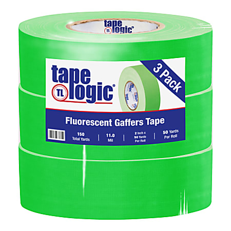 Tape Logic Gaffers Tape, 2" x 50 Yd., Fluorescent Green, Case Of 3 Rolls