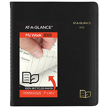 2025 AT-A-GLANCE® Recycled Weekly/Monthly Appointment Book Planner, 7" x 8-3/4", 100% Recycled, Black, January To December, 70951G0525