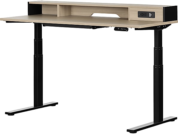 South Shore Majyta Electric 60"W Adjustable-Height Standing Desk, Soft Elm/Matte Black