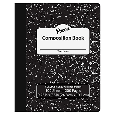 Pacon Composition Book, 9-13/16" x 7-1/2", College Rule, 100 Sheets, Black Marble