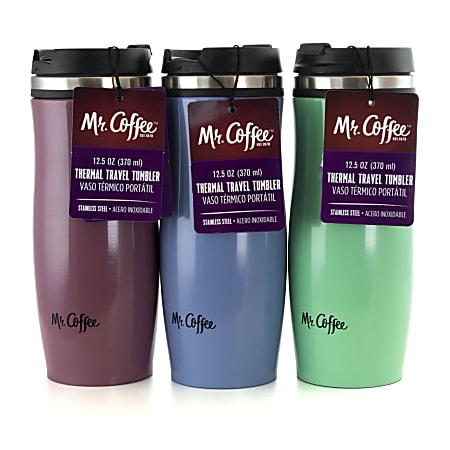 Mr. Coffee Insulated Thermal Travel Mugs 12.5 Oz Set Of 3 Mugs 