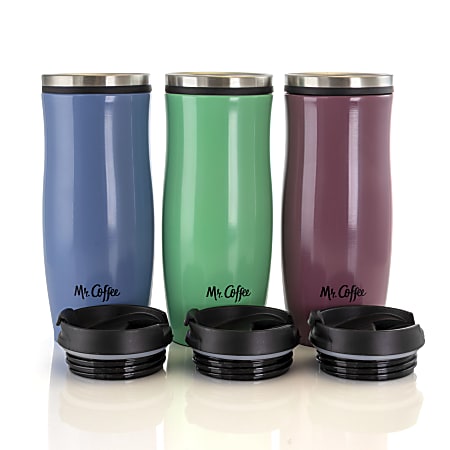 Mr. Coffee Insulated Thermal Travel Mugs 12.5 Oz Set Of 3 Mugs - Office  Depot