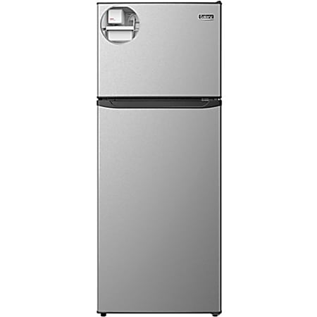 Galanz 10.0 Cu Ft Top Mount Refrigerator with Built-in Ice Maker - 10 ft³ - Reversible - 7.50 ft³ Net Refrigerator Capacity - 2.50 ft³ Net Freezer Capacity - 120 V AC - 410 kWh per Year - Stainless Steel - Built-in/Freestanding - LED Light