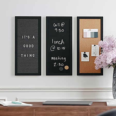 Martha Stewart Everette Cork, Chalk And Letter Board Set, 8" x 18", Black/Brown, Black Woodgrain Frame