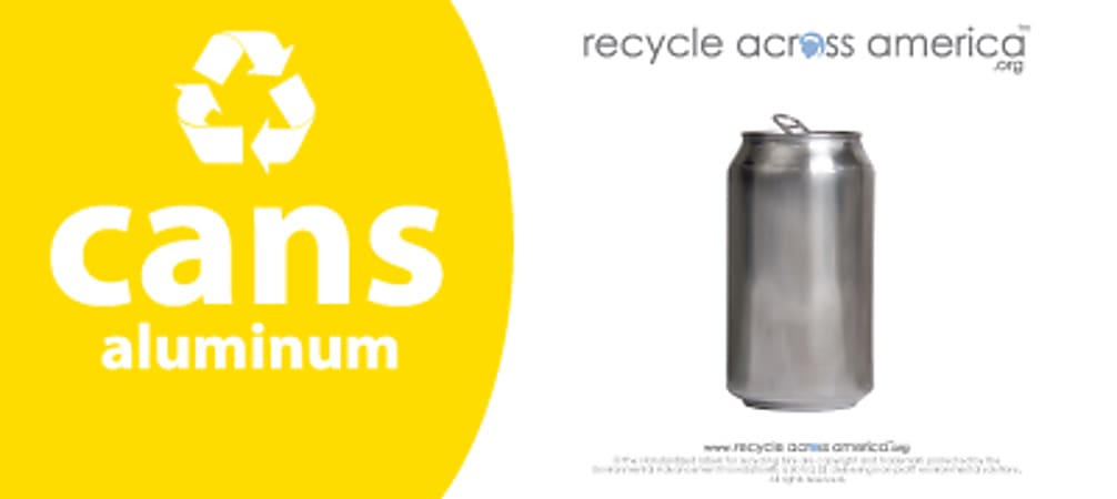 Recycle Across America Aluminum Cans Standardized Recycling Labels, CANS-0409, 4" x 9", Yellow